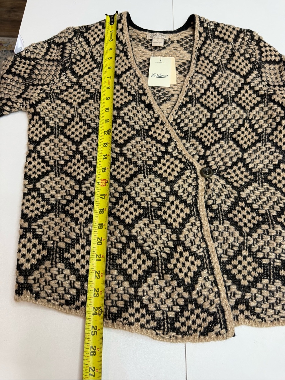 Lucky Brand Black & Cream Geometric Knit Women's Cardigan Sweater size L - Picture 7 of 11
